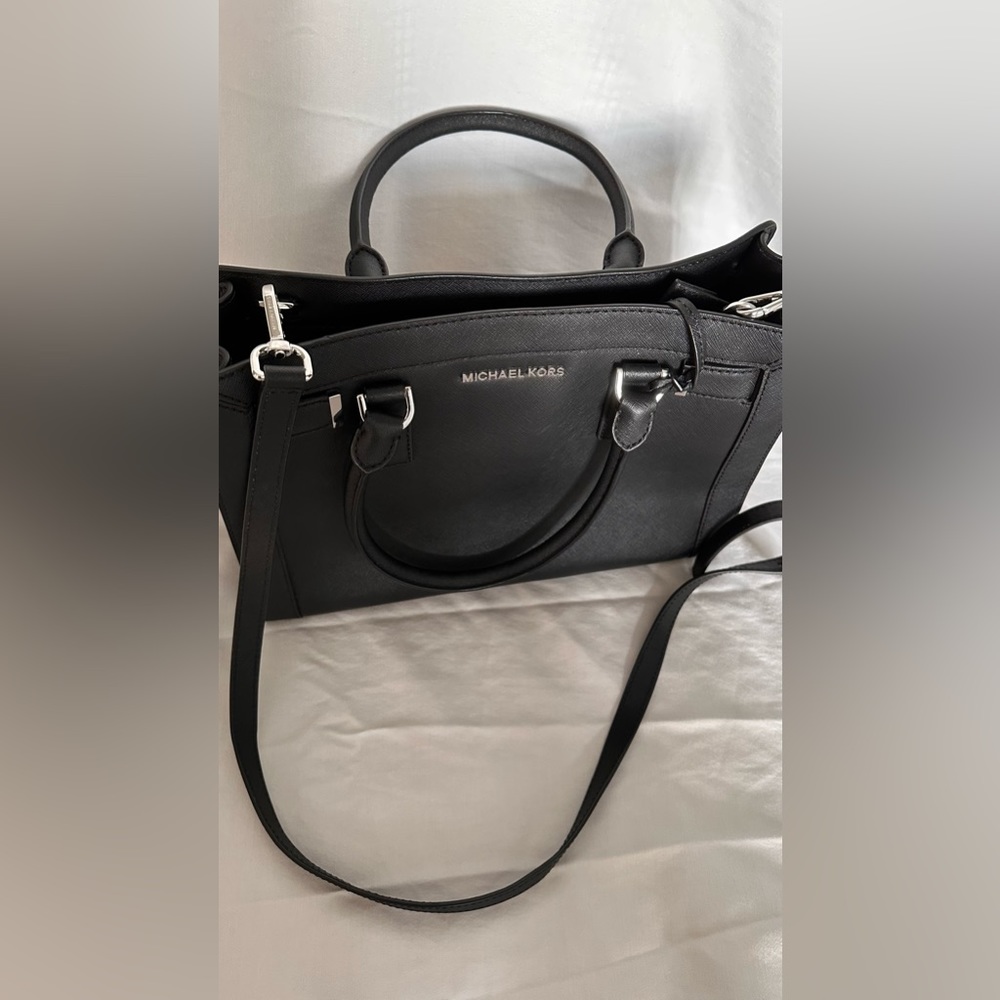 Michael Kors Dillon satchel medium leather black handbag purse with strap MK bag - Picture 5 of 10